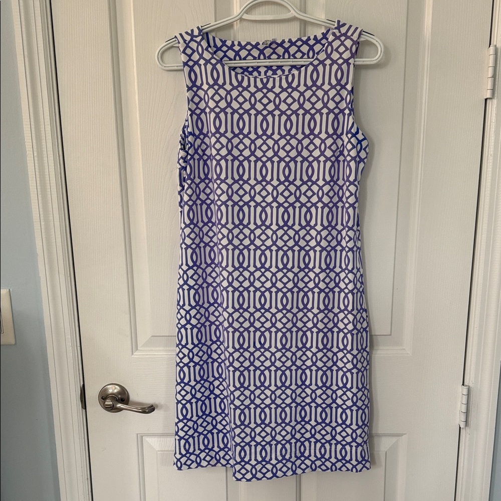 Lulu B Geometric Blue and White Sleeveless Dress - S